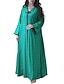 cheap Maxi Dresses-Women&#039;s Shift Dress Kaftan Dress Maxi long Dress Green Long Sleeve Plaid Bow Print Fall Winter V Neck Fashion Muslim Loose 2022 S M L XL XXL