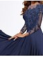 cheap Midi Dresses-Women&#039;s A Line Dress Midi Dress Navy Blue Long Sleeve Pure Color Chiffon Fall Winter Crew Neck Elegant Fashion Modern 2022 S M L XL XXL 3XL 4XL
