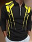 cheap Zip Polo-Men&#039;s Collar Polo Shirt Golf Shirt Geometry Turndown Yellow 3D Print Outdoor Street Long Sleeve Zipper Print Clothing Apparel Fashion Designer Casual Breathable