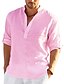 cheap Men&#039;s Casual Shirts-Men&#039;s Shirt Solid Color Henley Street Casual Daily Button-Down Short Sleeve Tops Cotton Fashion Comfortable Pink White Green Summer Vacation Holiday Beach Outdoor Lightweight Quick Dry