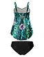 cheap Tankinis-Women&#039;s Swimwear Tankini 2 Piece Normal Swimsuit High Waisted Floral Print Plant Blue Padded V Wire Bathing Suits Sports Vacation Sexy / Strap / New / Strap