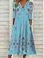 cheap Print Dresses-Women&#039;s Casual Dress Ethnic Dress Swing Dress Midi Dress Blue Half Sleeve Floral Ruched Fall Spring Summer V Neck Basic Daily Vacation Loose Fit 2023 S M L XL XXL 3XL