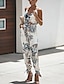 cheap Vacation Jumpsuit-Women&#039;s Jumpsuit Drawstring Floral V Neck Casual Daily Holiday Harem Regular Fit Spaghetti Strap White Wine Army Green S M L Summer