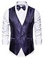 cheap Gilets-Men&#039;s Vest Warm Quick Dry Wedding Party Party / Evening Single Breasted V Neck Streetwear Casual Jacket Outerwear Floral Pocket Purple Yellow Royal Blue / Spring / Fall / Sleeveless