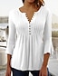 cheap Basic Women&#039;s Tops-Women&#039;s Shirt Tunic Blouse Plain Casual Button Flowing tunic White 3/4 Length Sleeve Basic V Neck