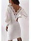 cheap Mini Dresses-Women&#039;s Sheath Dress Short Mini Dress White Long Sleeve Pure Color Ruched Fall Winter V Neck Elegant Modern 2022 S M L XL 2XL 3XL