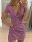 cheap Party Dresses-Women‘s Semi Formal Party Dress Sequin Dress Bodycon Mini Dress Yellow Wine Purple Short Sleeve Pure Color Sequins Spring Summer V Neck 2023 S M L XL XXL 3XL