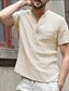 cheap Cotton Linen Shirt-Men&#039;s Linen Shirt Solid Colored Collar V Neck Green Navy Blue Beige Light Blue Gray Daily Leisure Sports Clothing Apparel Basic Streetwear Casual Beach / Spring / Summer / Fall / Short Sleeve