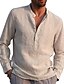 cheap Men&#039;s Casual Shirts-Men&#039;s Linen Shirt Shirt Solid Color V Neck Daily Vacation collared shirts Long Sleeve Tops Casual Streetwear Chinoiserie White Black Gray