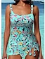 cheap Tankinis-Women&#039;s Swimwear Tankini 2 Piece Normal Swimsuit Ruched High Waisted Print Floral Print Green Padded Strap Bathing Suits Sports Vacation Sexy / New / Padded Bras