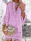 Χαμηλού Κόστους απλά φορέματα-Γυναικεία Φόρεμα ριχτό Μονόχρωμες Φούντα Φούντα στρίφωμα Λαιμόκοψη V Μίνι φόρεμα Καθημερινό Καθημερινά Διακοπές 3/4 Μήκος Μανικιού Καλοκαίρι Άνοιξη