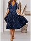 cheap Print Dresses-Women&#039;s Casual Dress Midi Dress Navy Blue Short Sleeve Floral Ruched Spring Summer V Neck Elegant Wedding Guest 2023 S M L XL 2XL 3XL