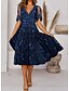 cheap Print Dresses-Women&#039;s Casual Dress Midi Dress Navy Blue Short Sleeve Floral Ruched Spring Summer V Neck Elegant Wedding Guest 2023 S M L XL 2XL 3XL