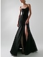 Χαμηλού Κόστους Βραδινά Φορέματα-Γραμμή Α Βραδινά φορέματα Σέξι Φόρεμα Επισκέπτης γάμου Χοροεσπερίδα Μακρύ Αμάνικο Λεπτές Τιράντες Σατέν με Φόρεμα Καθαρό Χρώμα 2024