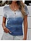 cheap Tees &amp; T Shirts-Women&#039;s T shirt Tee Blue Light Blue Black Button Print Floral Casual Holiday Short Sleeve V Neck Basic Long Floral Painting S / 3D Print
