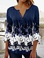 cheap Women&#039;s Blouses &amp; Shirts-Women&#039;s Blouse T shirt Tee Shirt Tunic Navy Blue Floral Button Flowing tunic 3/4 Length Sleeve Casual Holiday Basic V Neck Long Floral Painting S / Print