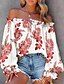 cheap Women&#039;s Blouses &amp; Shirts-Women&#039;s Blouse Shirt Blue Pink Red Floral Geometric Lace up Ruffle Long Sleeve Daily Weekend Streetwear Casual Off Shoulder Regular Floral Geometric S / 3D Print / Print