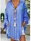 cheap Blouses &amp; Shirts-Women&#039;s Blouse Shirt Blue Purple Gray Button Plain Holiday Weekend Long Sleeve Shirt Collar Streetwear Casual Long S
