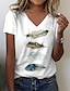 economico T-Shirt da donna-Per donna maglietta Piume Informale Fine settimana Stampa Bianco Manica corta Essenziale A V