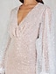 billiga Paljettklänningar-kvinnors paljettklänning festklänning glittrig klänning hemkomstklänning miniklänning vit långärmad höst vinter v-ringad vinterklänning höstklänning