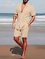 זול חולצה מכופתרת לגברים-בגדי ריקוד גברים חולצה סט חולצות סט קיץ חולצה עם כפתורים חולצת קיץ בז&#039; שרוולים קצרים אחיד צווארון מתקפל בָּחוּץ קזו&#039;אל כפתור למטה ביגוד אופנתי הוואי נוח סגנונות חוף