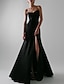 cheap Evening Dresses-A-Line Evening Gown Sexy Dress Wedding Guest Prom Floor Length Sleeveless Spaghetti Strap Satin with Slit Pure Color 2024