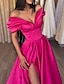 halpa Iltapuvut-a-line iltapuku juhlamekko seksikäs mekko tanssiaiset syntymäpäivä lattiapituus lyhyet hihat olkapäältä satiini halkiolla puhtaan värin 2024
