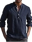 cheap Men&#039;s Casual Shirts-Men&#039;s Linen Shirt Shirt Solid Color V Neck Daily Vacation collared shirts Long Sleeve Tops Casual Streetwear Chinoiserie White Black Gray
