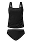 cheap Tankinis-Women&#039;s Swimwear Tankini 2 Piece Normal Swimsuit High Waisted Solid Color Green Black Rosy Pink Padded Strap Bathing Suits Sports Vacation Sexy / New