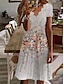 cheap Casual Dresses-Women&#039;s Shift Dress Knee Length Dress Gray Short Sleeve Floral Print Spring Summer V Neck Casual Vacation 2022 S M L XL XXL 3XL