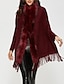 cheap Cardigans-Women&#039;s Poncho Sweater Open Front Ribbed Knit Acrylic Tassel Knitted Fall Winter Tunic Outdoor Daily Going out Stylish Casual Soft Long Sleeve Pure Color Black Pink Wine S M L