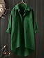 cheap Plus Size Blouses&amp;Shirts-Women&#039;s Plus Size Curve Tops Blouse Shirt Solid Color Pocket Button 3/4 Length Sleeve Shirt Collar Basic Daily Washable Cotton Fabric Fall Spring Green White