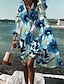 Недорогие Платья с принтом-женское платье-рубашка платье до колен голубое с длинным рукавом с цветочным принтом осень-зима рубашка с воротником стильное повседневное отпуск 2022 3xl