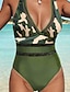 cheap One-Pieces-Women&#039;s Swimwear One Piece Monokini Bathing Suits Normal Swimsuit Camo Tummy Control Open Back Slim Green Plunge Bathing Suits Basic Casual Sports / Sexy / Vacation / New / Padded Bras