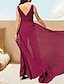 cheap Evening Dresses-Jumpsuits Evening Gown Elegant Dress Wedding Guest Prom Chapel Train Sleeveless V Neck Chiffon with Ruched Pure Color 2024