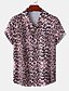 cheap Men&#039;s Printed Shirts-Men&#039;s Shirt Summer Shirt Leopard Turndown Black / Gray White Pink Navy Blue Blue Casual Daily Short Sleeve Clothing Apparel Tropical