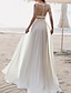 Χαμηλού Κόστους Νυφικά Φορέματα-Παραλία / Προορισμός Ανοικτή Πλάτη Μπόχο Φορεματα για γαμο Γραμμή Α Λαιμόκοψη V Αμάνικο Μακρύ Σιφόν Νυφικά φορέματα Με Πλισέ 2024