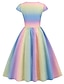 cheap Party Dresses-Women&#039;s Swing Dress Vintage Tea Dresses Midi Dress Rainbow Short Sleeve Rainbow Print Winter Fall Square Neck 1950s 2023 Style S M L XL XXL