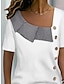 baratos Blusas e Camisas de mulher-Mulheres Camisa Social Blusa Bloco de cor Diário Final de semana Botão Imprimir Branco Manga Curta Roupa de rua Casual Decote V