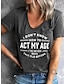 billige T-skjorter til kvinner-Dame T skjorte Grå Tekst Trykt mønster Kortermet Daglig Helg Grunnleggende V-hals Normal Maling S