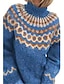 cheap Sweaters-Women&#039;s Pullover Sweater Classic Style Multi Color Geometic Ethnic Casual Long Sleeve Sweater Cardigans High Neck Fall Winter Blue gray Grey Green / Holiday