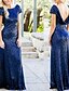 cheap Bridesmaid Dresses-Sheath / Column Bridesmaid Dress Jewel Neck Short Sleeve Elegant Sweep / Brush Train Sequined with Sequin / Solid Color 2022