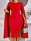 cheap Plus Size Party Dresses-Women&#039;s Plus Size Work Dress Solid Color Crew Neck Long Sleeve Spring Fall Work Formal Midi Dress Work Date Dress