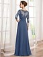 cheap Mother of the Bride Dresses-A-Line Mother of the Bride Dress Elegant V Neck Floor Length Chiffon Lace 3/4 Length Sleeve with Ruffles Appliques 2022