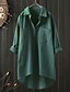 cheap Plus Size Blouses&amp;Shirts-Women&#039;s Plus Size Tops Blouse Shirt Solid Color Pocket Button 3/4 Length Sleeve Shirt Collar Basic Daily Washable Cotton Fabric Fall Spring Green White