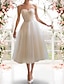 baratos Vestidos de Casamento-Recepção Vestidos Brancos Justos Vestidos de noiva Linha A Decote Princesa Sem Alças Longuette Tule Vestidos de noiva Com Fitas e Laços Pregas 2024