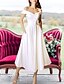 cheap Wedding Dresses-Reception Little White Dresses Wedding Dresses A-Line Off Shoulder Cap Sleeve Tea Length Satin Bridal Gowns With Sashes / Ribbons 2024