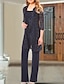 cheap Mother of the Bride Pantsuits-Jumpsuit / Pantsuit Mother of the Bride Dress Formal Elegant Plus Size Scoop Neck Floor Length Lace Sleeveless with Lace 2024