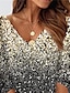 cheap Print Sweatshirt &amp; Hoodie Dresses-Women‘s Casual Dress Bodycon Sheath Dress Mini Dress Gold 3/4 Length Sleeve Color Gradient Print Summer Spring Fall V Neck Loose Fit 2023 S M L XL XXL 3XL