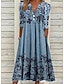 Χαμηλού Κόστους Print Φορέματα-Γυναικεία Βαμβάκι Καθημερινό φόρεμα Φλοράλ Στάμπα Λαιμόκοψη V Μίντι φόρεμα Καθημερινό Καθημερινά Μισό μανίκι Καλοκαίρι Άνοιξη